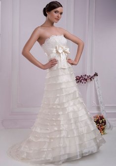 Свадебное платье M54473. А-силуэт, длинное со шлейфом.